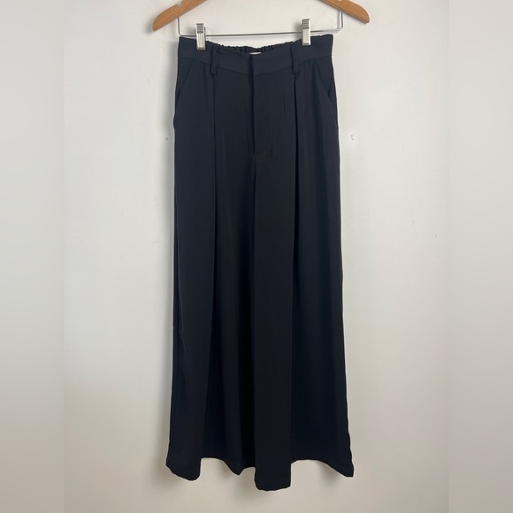 Tronjori Women Black High Waist Casual Wide Leg Long Palazzo Pants Trousers S - Picture 2 of 11